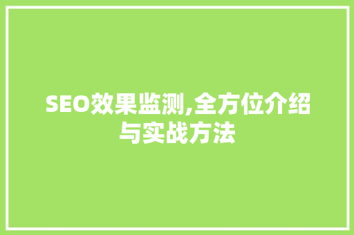 SEO效果监测,全方位介绍与实战方法