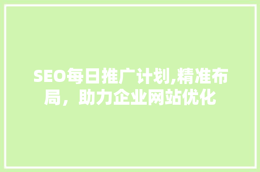 SEO每日推广计划,精准布局，助力企业网站优化
