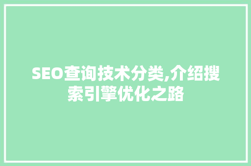 SEO查询技术分类,介绍搜索引擎优化之路