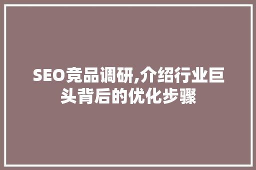 SEO竞品调研,介绍行业巨头背后的优化步骤