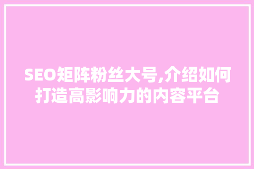 SEO矩阵粉丝大号,介绍如何打造高影响力的内容平台