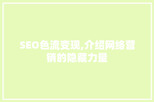 SEO色流变现,介绍网络营销的隐藏力量
