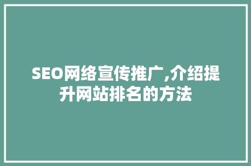 SEO网络宣传推广,介绍提升网站排名的方法