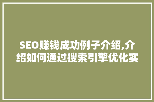 SEO赚钱成功例子介绍,介绍如何通过搜索引擎优化实现财富增长