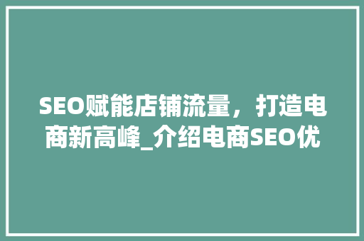 SEO赋能店铺流量，打造电商新高峰_介绍电商SEO优化步骤