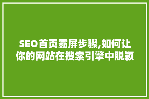 SEO首页霸屏步骤,如何让你的网站在搜索引擎中脱颖而出