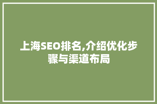 上海SEO排名,介绍优化步骤与渠道布局