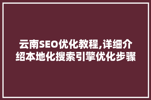 云南SEO优化教程,详细介绍本地化搜索引擎优化步骤