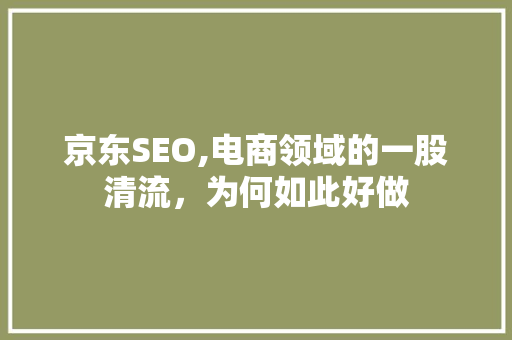 京东SEO,电商领域的一股清流，为何如此好做