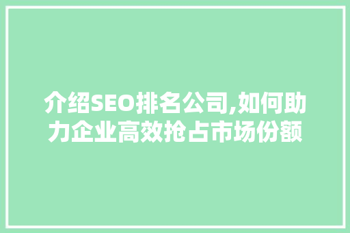 介绍SEO排名公司,如何助力企业高效抢占市场份额