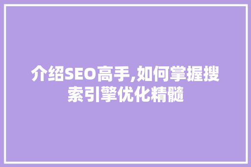 介绍SEO高手,如何掌握搜索引擎优化精髓