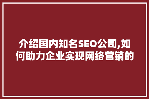 介绍国内知名SEO公司,如何助力企业实现网络营销的华丽蜕变
