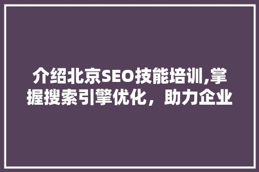 介绍北京SEO技能培训,掌握搜索引擎优化，助力企业网络营销腾飞