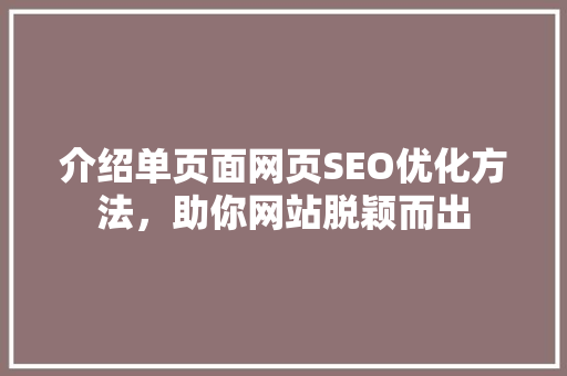 介绍单页面网页SEO优化方法，助你网站脱颖而出
