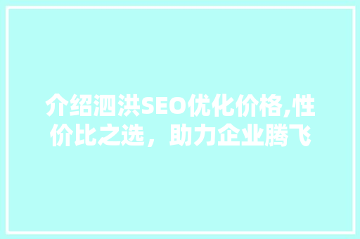 介绍泗洪SEO优化价格,性价比之选，助力企业腾飞
