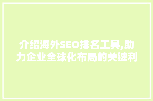 介绍海外SEO排名工具,助力企业全球化布局的关键利器