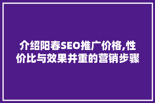 介绍阳春SEO推广价格,性价比与效果并重的营销步骤
