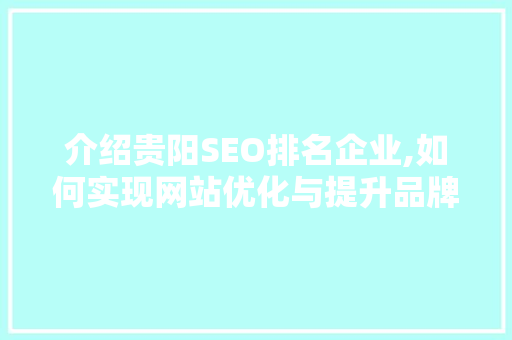 介绍贵阳SEO排名企业,如何实现网站优化与提升品牌影响力