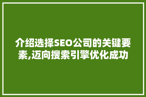 介绍选择SEO公司的关键要素,迈向搜索引擎优化成功之路
