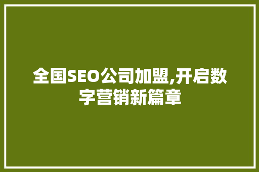全国SEO公司加盟,开启数字营销新篇章