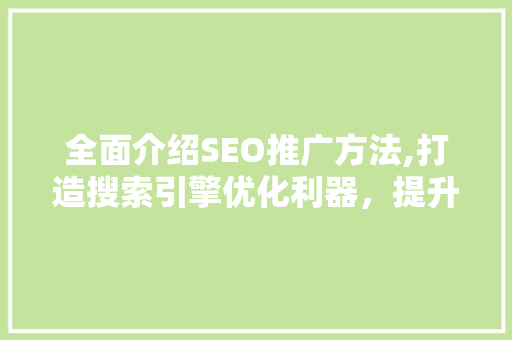 全面介绍SEO推广方法,打造搜索引擎优化利器，提升网站流量与转化率