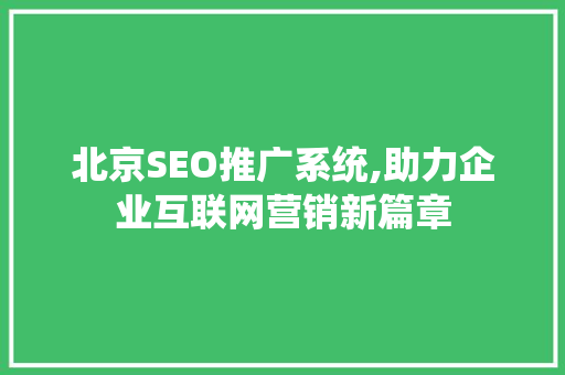 北京SEO推广系统,助力企业互联网营销新篇章