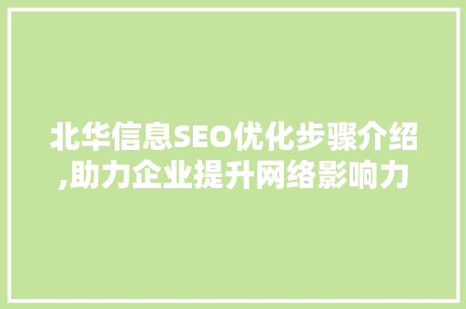 北华信息SEO优化步骤介绍,助力企业提升网络影响力