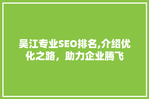 吴江专业SEO排名,介绍优化之路，助力企业腾飞