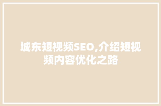 城东短视频SEO,介绍短视频内容优化之路