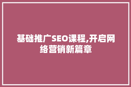 基础推广SEO课程,开启网络营销新篇章