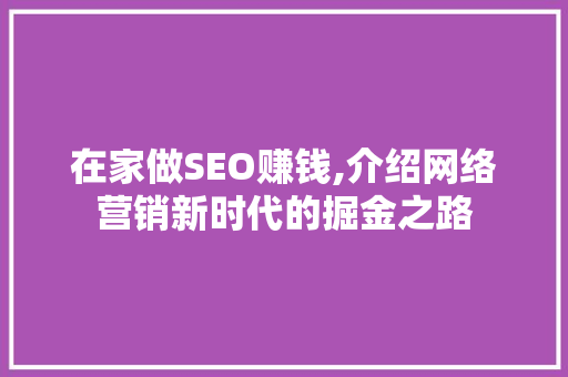 在家做SEO赚钱,介绍网络营销新时代的掘金之路