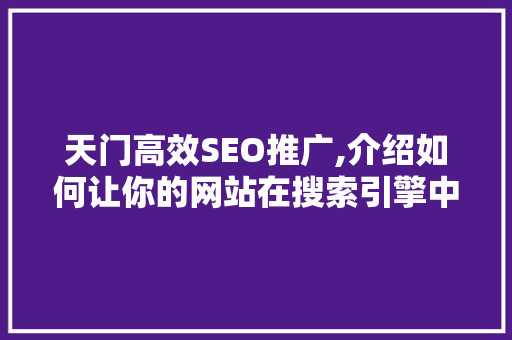天门高效SEO推广,介绍如何让你的网站在搜索引擎中脱颖而出