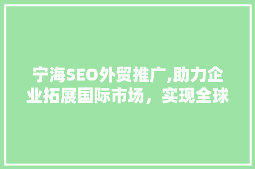 宁海SEO外贸推广,助力企业拓展国际市场，实现全球化发展