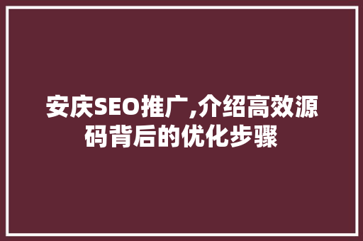 安庆SEO推广,介绍高效源码背后的优化步骤