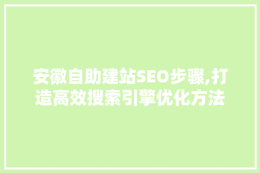安徽自助建站SEO步骤,打造高效搜索引擎优化方法