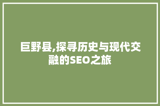 巨野县,探寻历史与现代交融的SEO之旅