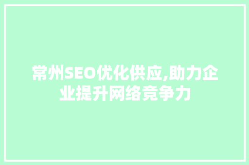 常州SEO优化供应,助力企业提升网络竞争力