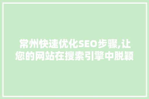 常州快速优化SEO步骤,让您的网站在搜索引擎中脱颖而出