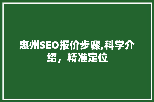 惠州SEO报价步骤,科学介绍，精准定位