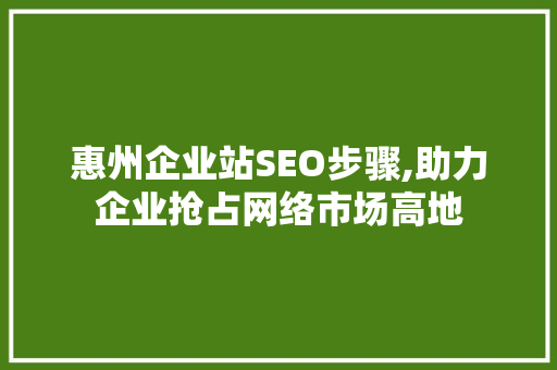 惠州企业站SEO步骤,助力企业抢占网络市场高地