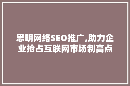 思明网络SEO推广,助力企业抢占互联网市场制高点