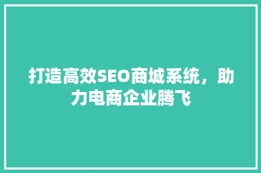 打造高效SEO商城系统，助力电商企业腾飞