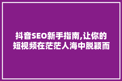 抖音SEO新手指南,让你的短视频在茫茫人海中脱颖而出