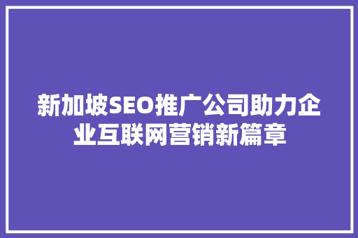 新加坡SEO推广公司助力企业互联网营销新篇章