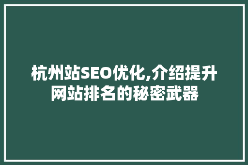 杭州站SEO优化,介绍提升网站排名的秘密武器