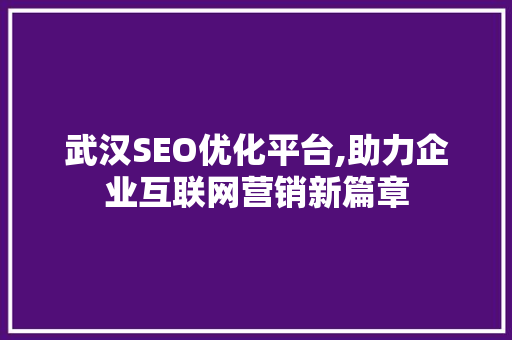 武汉SEO优化平台,助力企业互联网营销新篇章
