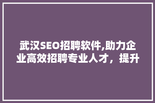 武汉SEO招聘软件,助力企业高效招聘专业人才，提升网络营销竞争力