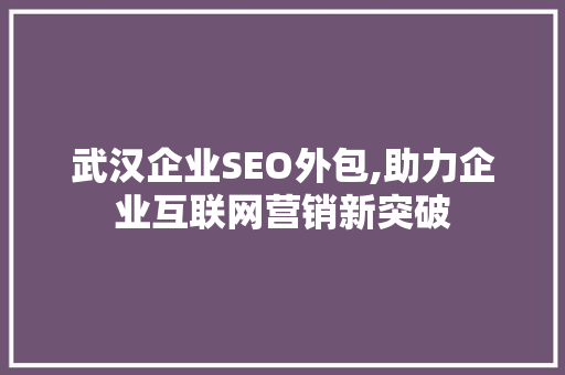 武汉企业SEO外包,助力企业互联网营销新突破