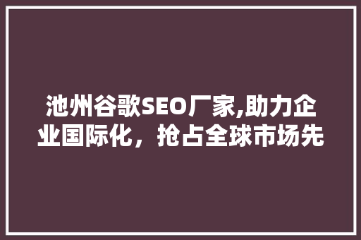 池州谷歌SEO厂家,助力企业国际化，抢占全球市场先机