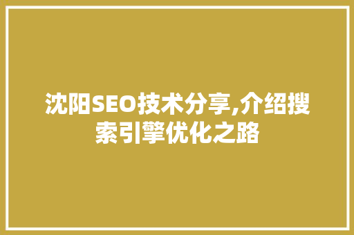 沈阳SEO技术分享,介绍搜索引擎优化之路